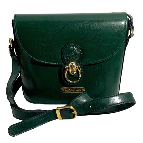 POLO Ralph Lauren Emerald Green Bucket Crossbody Bag Horse Medallian Logo VTG - Picture 1 of 11